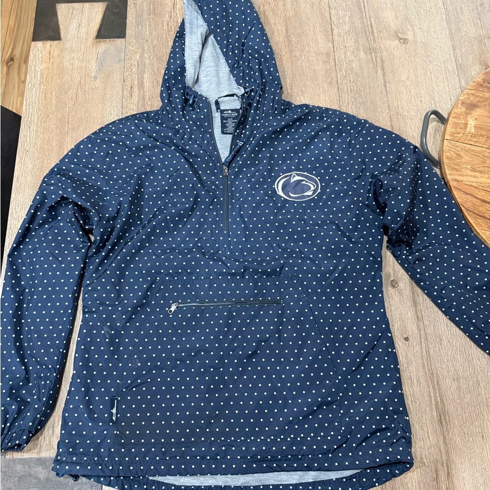 Charles River Penn State Navy and White Polka Dot Hooded Jacket